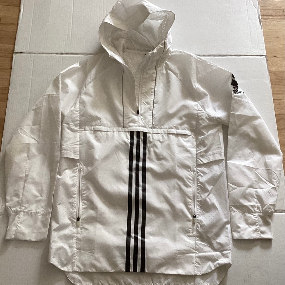 Adidas windbreaker white jacket with black logo size S
